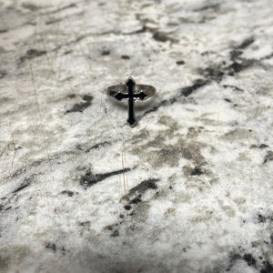 Silver Black Cross Ring Size 6